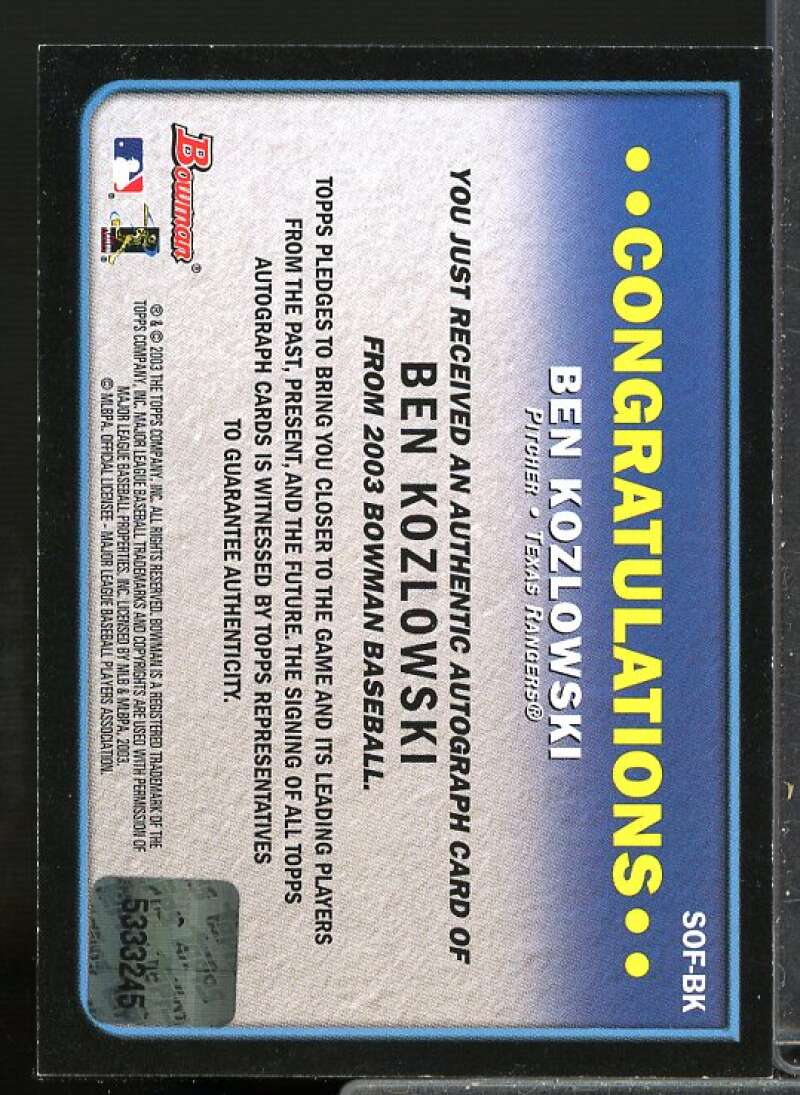 Ben Kozlowski A Rookie Card 2003 Bowman Signs of the Future Auto #BK  Image 2