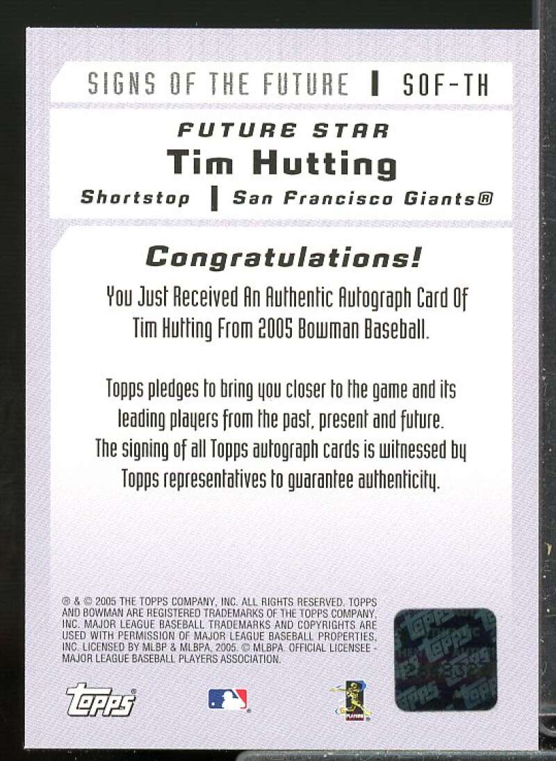 Tim Hutting A Rookie Card 2005 Bowman Signs of the Future Auto #TH  Image 2