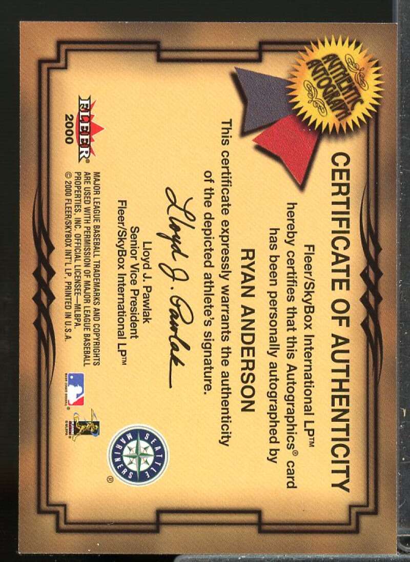 Ryan Anderson Card 2001 Fleer Autographics #3  Image 2