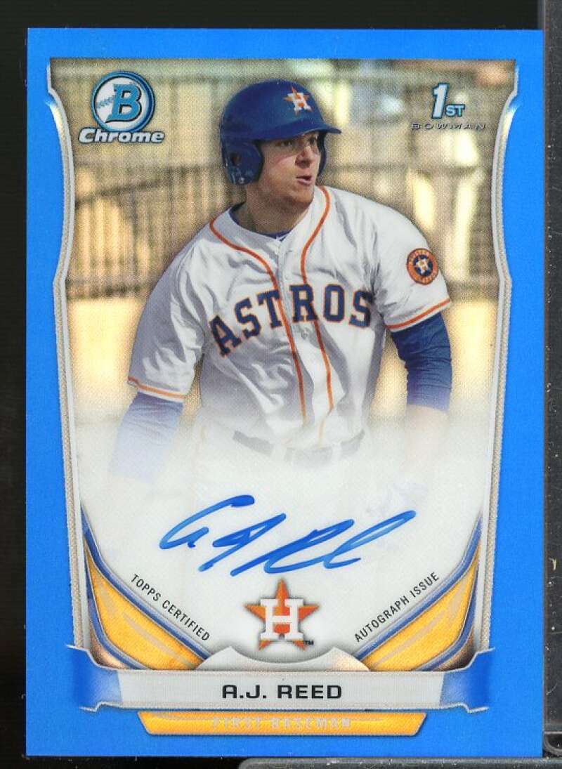 A.J. Reed 2014 Bowman Chrome Draft Draft Pick Autographs Blue Refractors #BCAAR  Image 1
