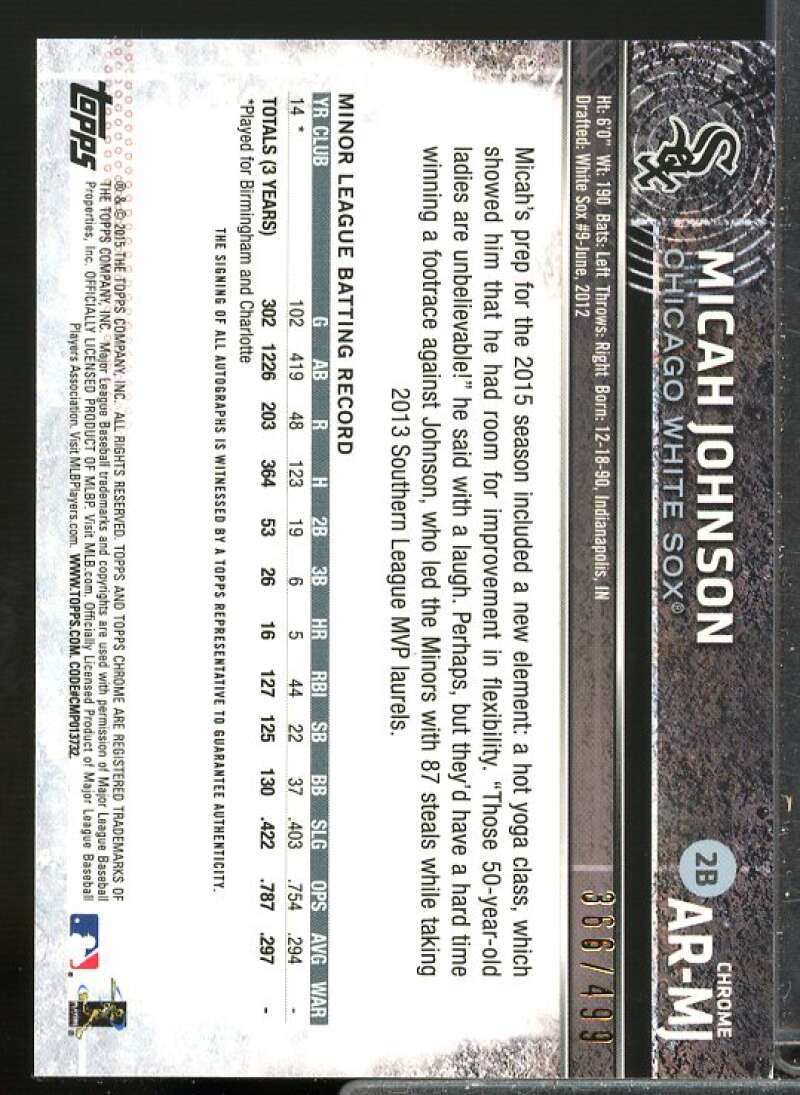 Micah Johnson Rookie Card 2015 Topps Chrome Rookie Autographs Refractors #ARMJ  Image 2