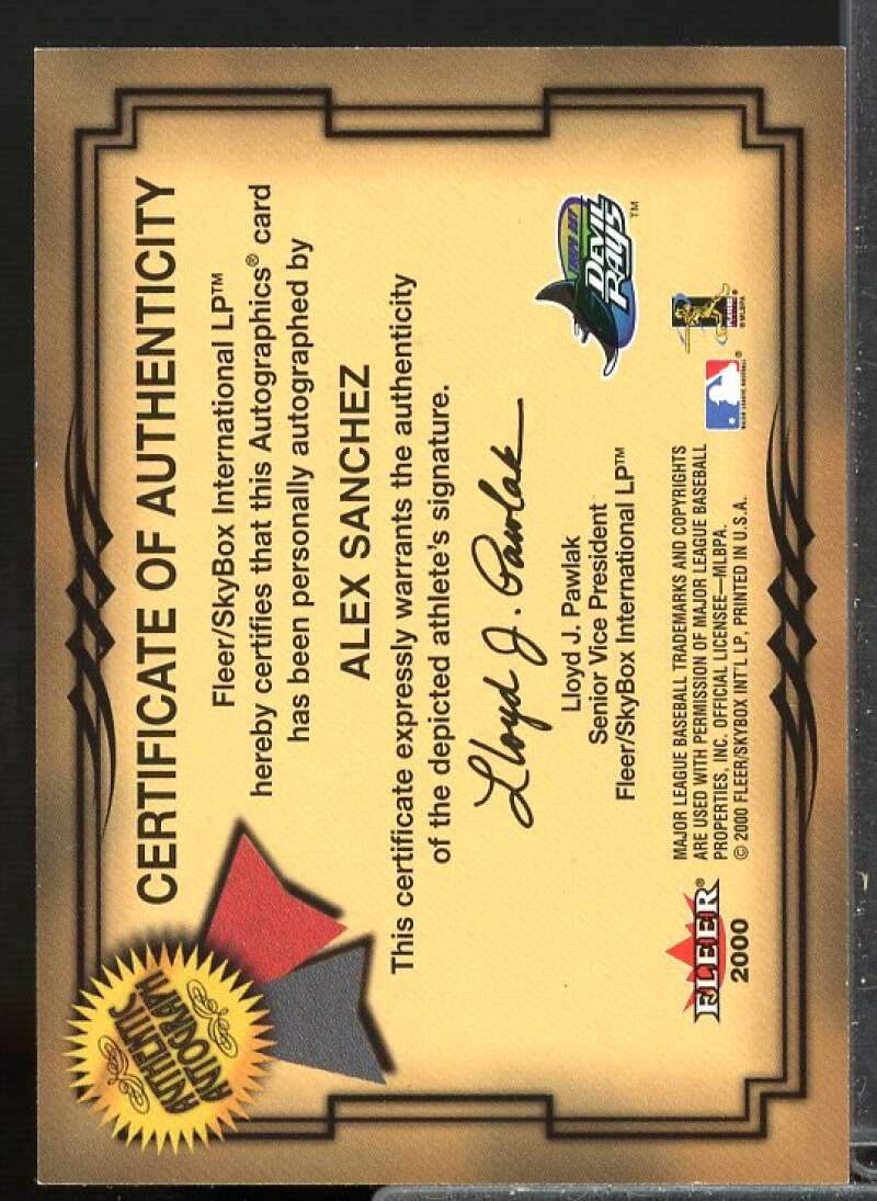 Alex Sanchez Card 2001 Fleer Autographics #89  Image 2