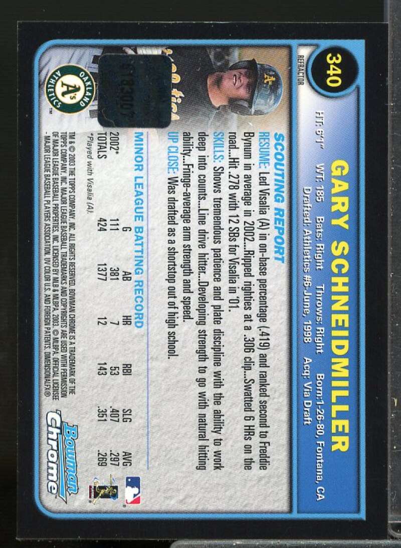 Gary Schneidmiller AU A Rookie 2003 Bowman Chrome Autographs Refractors #340  Image 2
