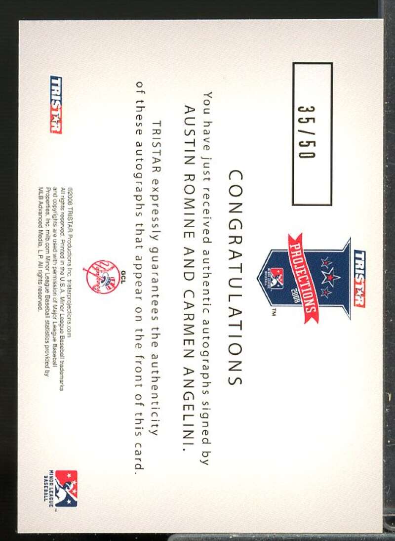 Austin Romine/Carmen Angelini 2008 TRISTAR PROjections Autograph Dual Green #RA  Image 2