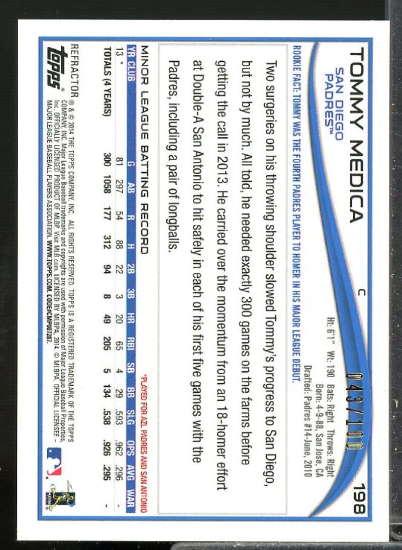 Tommy Medica Rookie 2014 Topps Chrome Rookie Autographs Black Refractors #198  Image 2