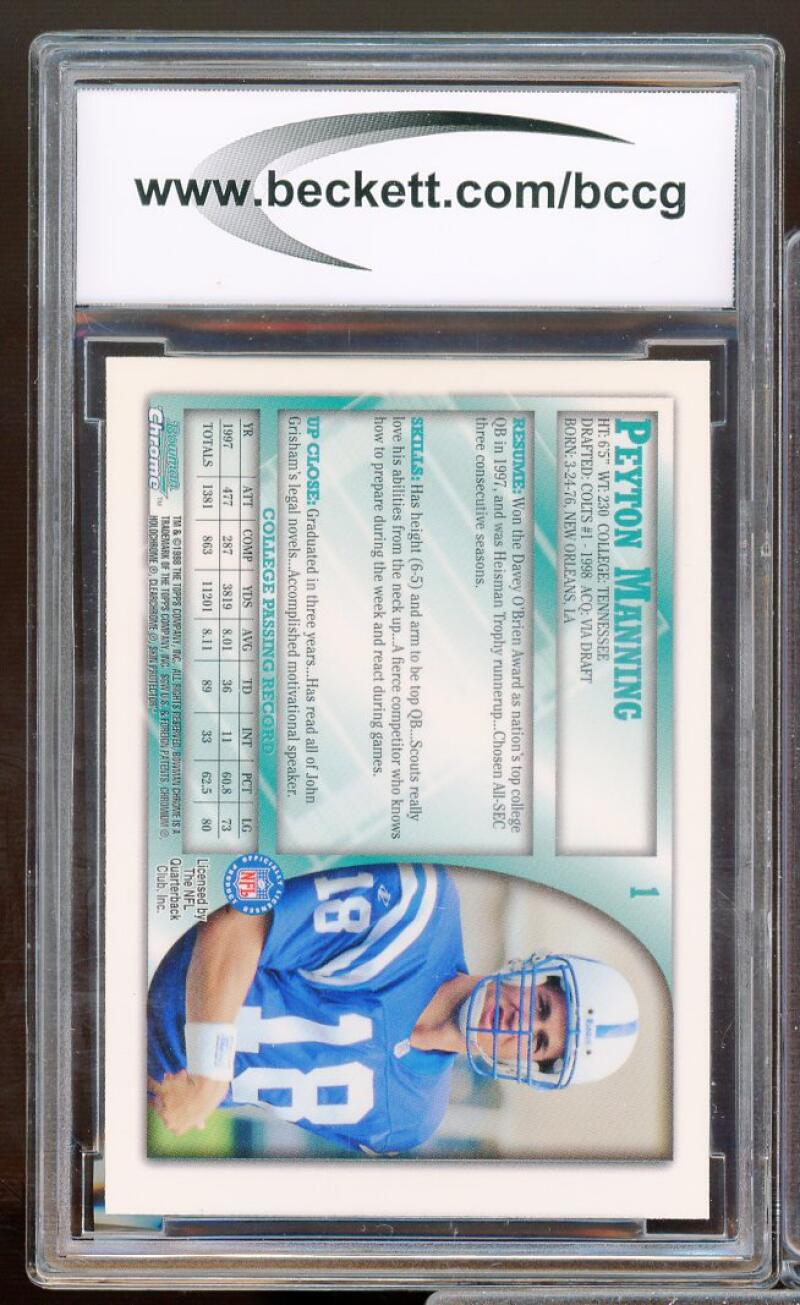 1998 Bowman Chrome #1 Peyton Manning Rookie Card BGS BCCG 10 Mint+ Image 2