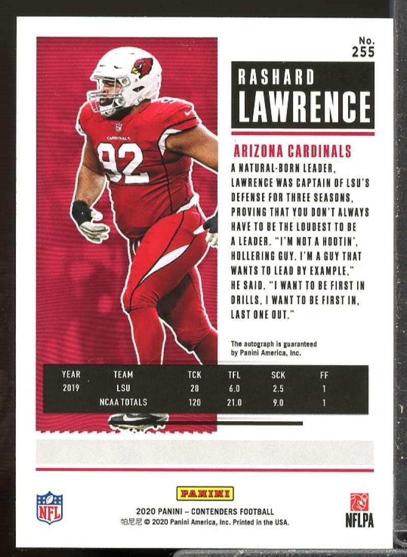 Rashard Lawrence Rookie Card 2020 Panini Contenders Rookie Auto #255  Image 2