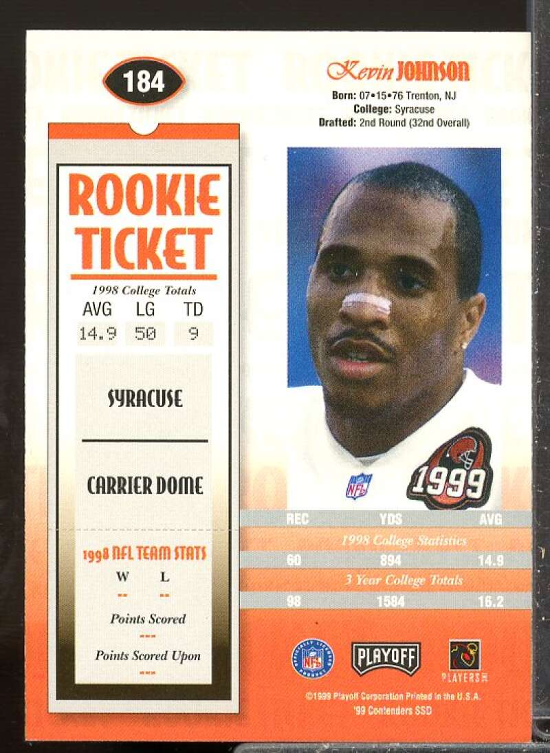 Kevin Johnson Rookie Card 1999 Playoff Contenders SSD Rookie Auto #184  Image 2