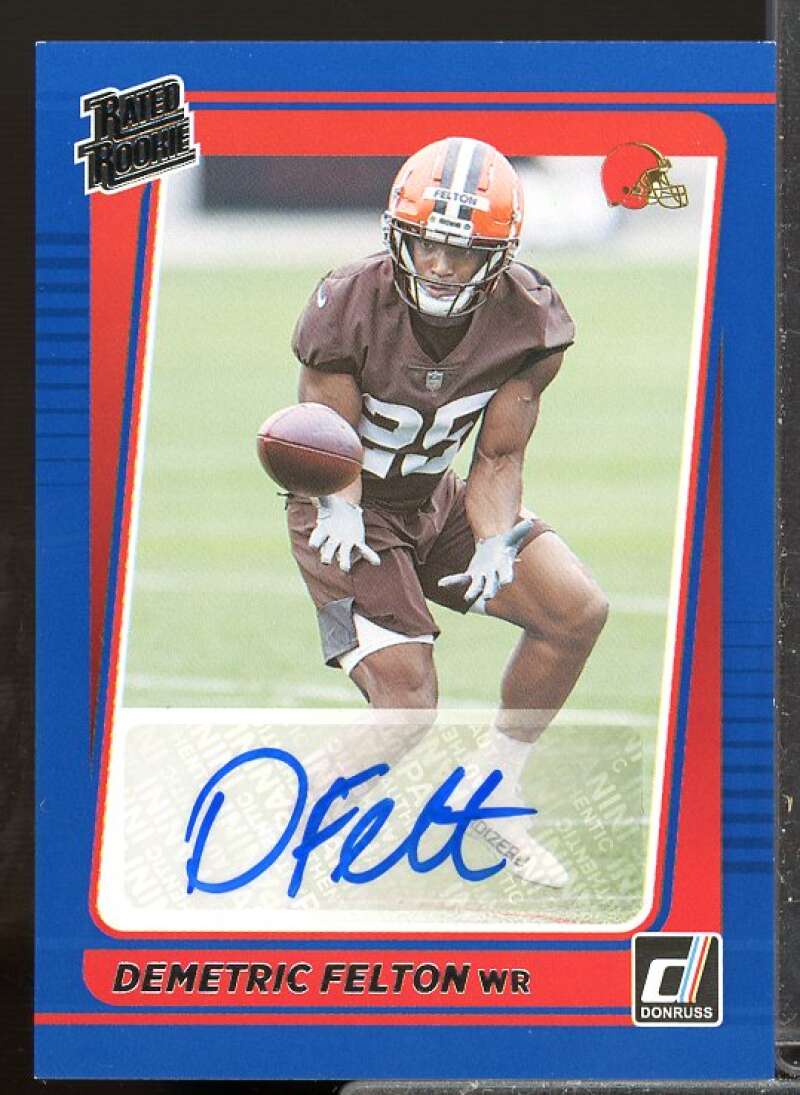 Demetric Felton Rookie Card 2021 Donruss Rated Rookies Autographs Blue #293  Image 1