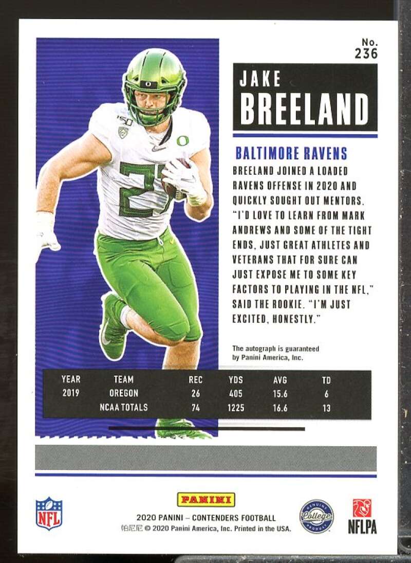 Jake Breeland /99 Rookie 2020 Panini Contenders Playoff Ticket Rookie Auto #236  Image 2