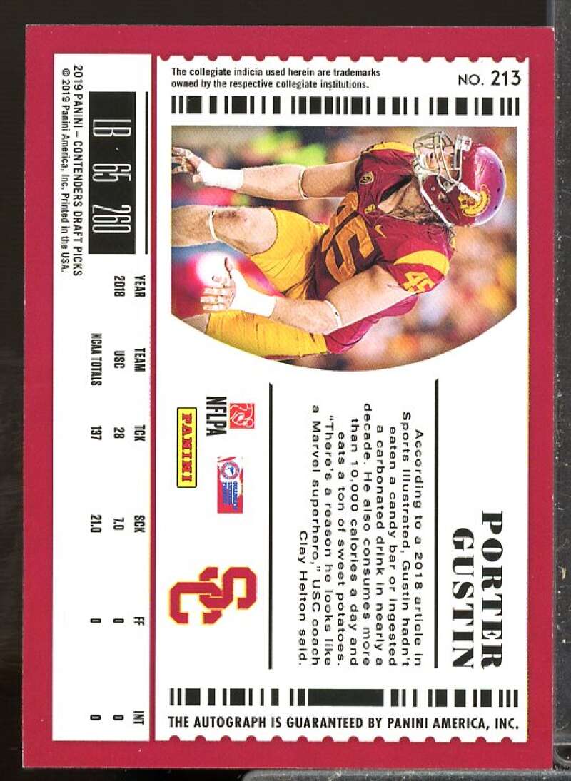 Porter Gustin Rookie 2019 Panini Contenders Draft Picks Rookie Autograph #213  Image 2