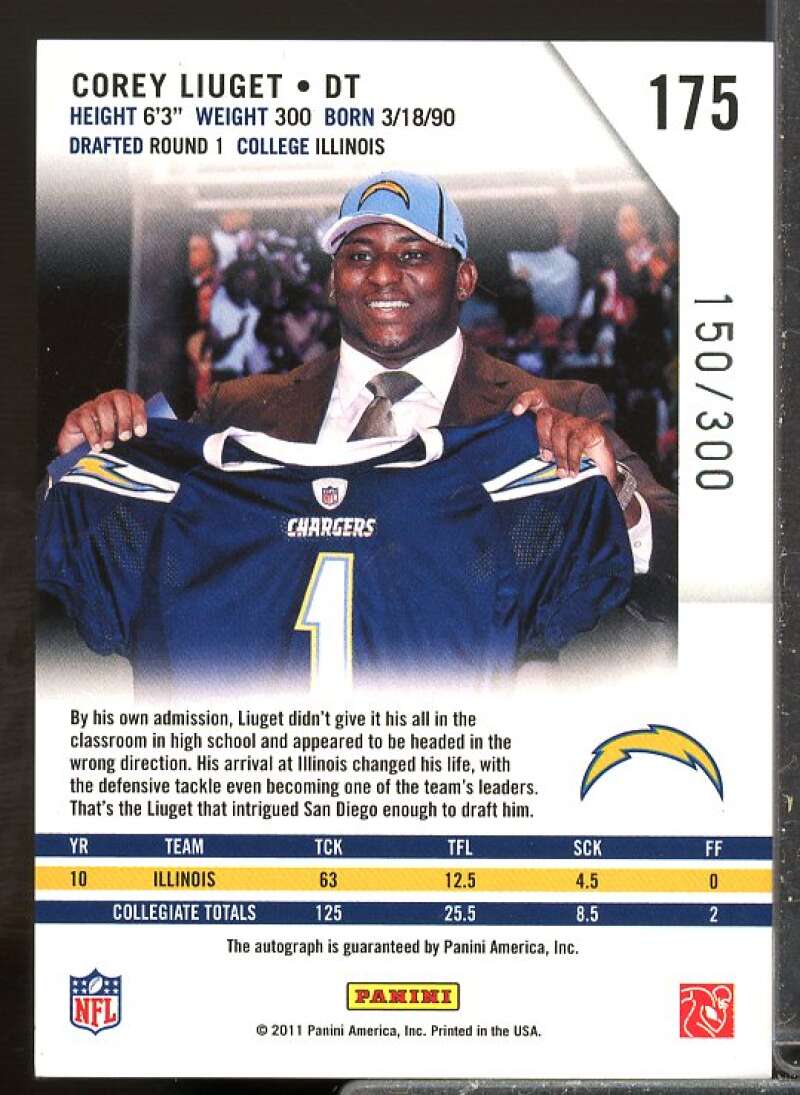 Corey Liuget/300 Rookie 2011 Rookies and Stars Rookie Autographs Holofoil #175  Image 2