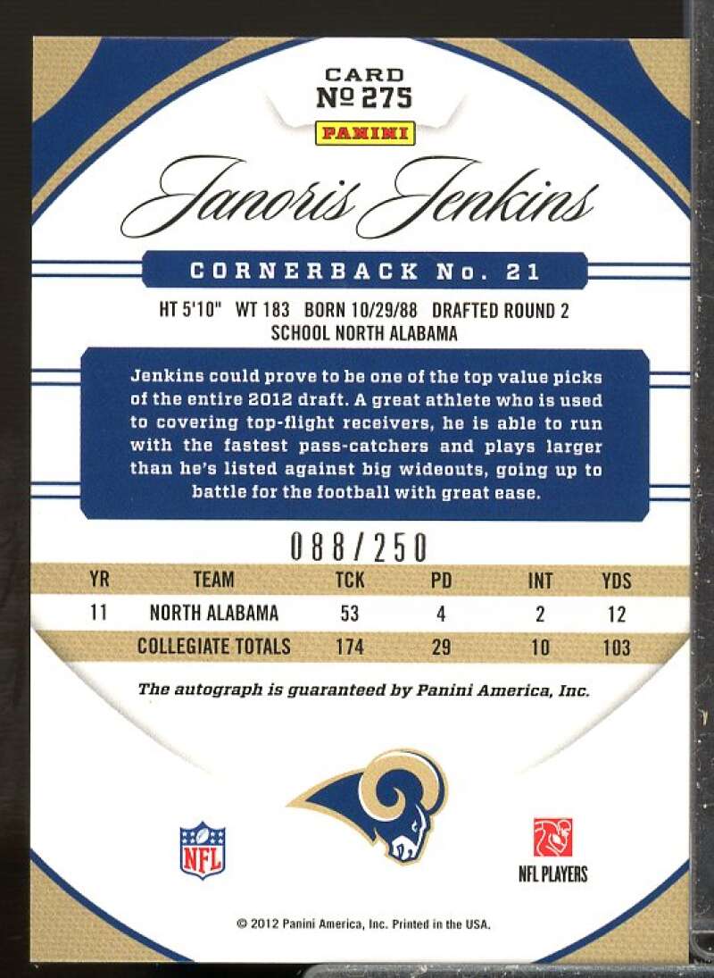 Janoris Jenkins/250 Rookie 2012 Certified Mirror Red Rookie Signatures #275  Image 2