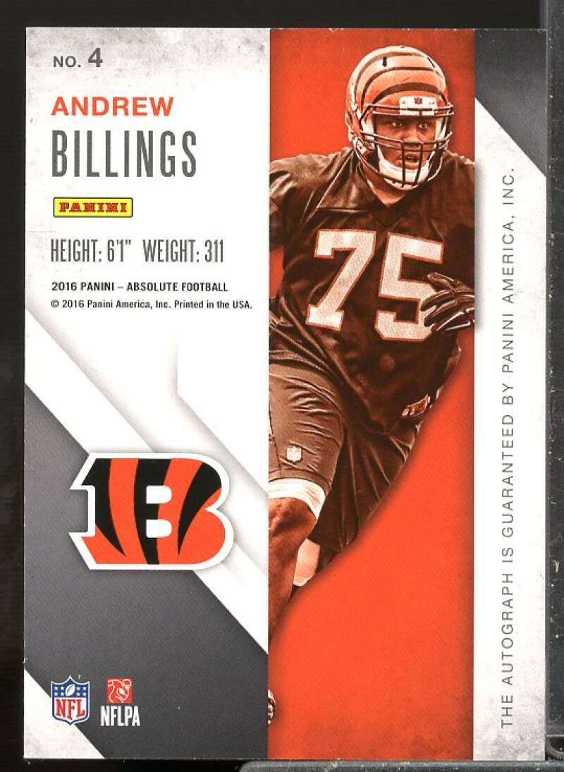 Andrew Billings/399 Rookie Card 2016 Absolute Rook Ink Rookie Auto Silver #4  Image 2