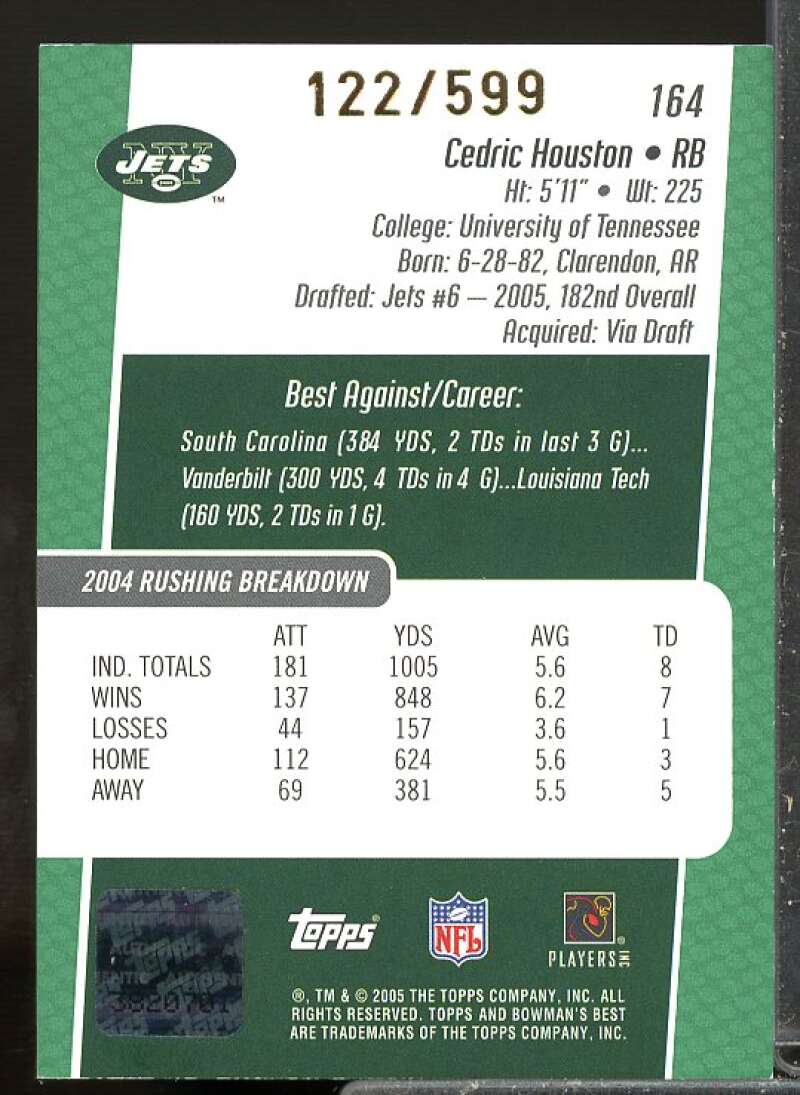 Cedric Houston Card 2005 Bowman's Best Rookie Autograph Green #164  Image 2