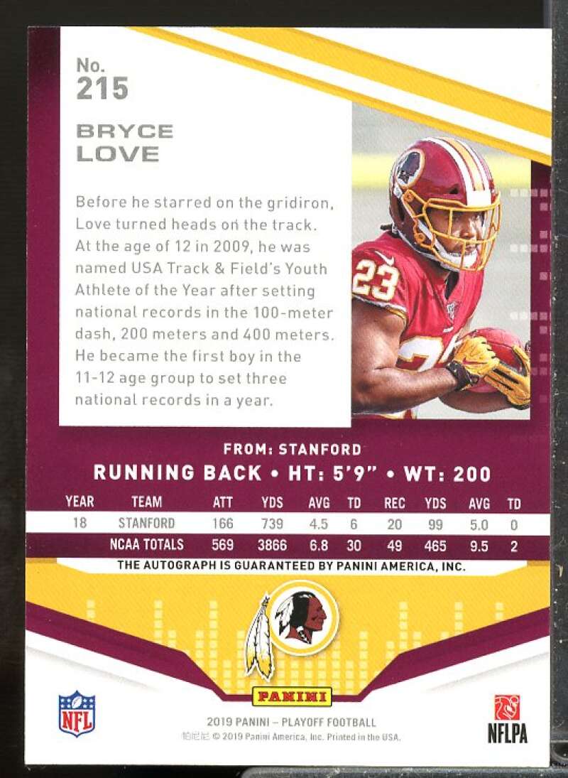 Bryce Love Rookie Card 2019 Playoff Rookies Autographs #215  Image 2