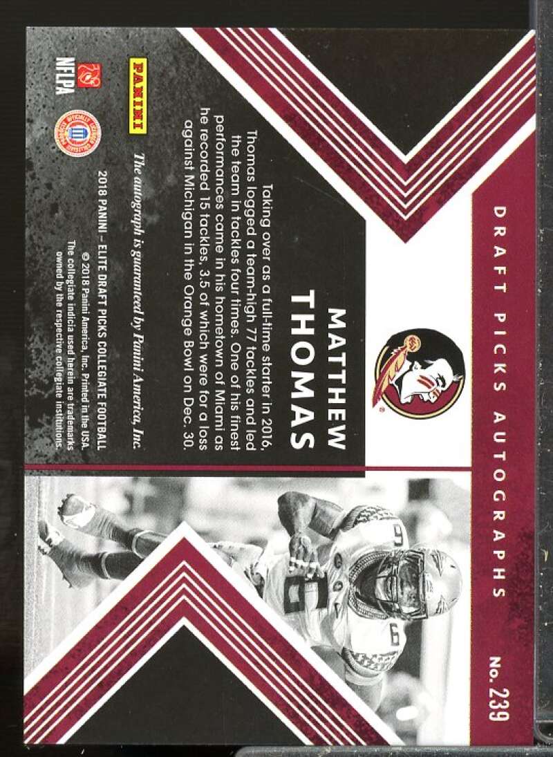 Matthew Thomas Rookie 2018 Elite Draft Picks Draft Picks Rookie Autographs #239  Image 2