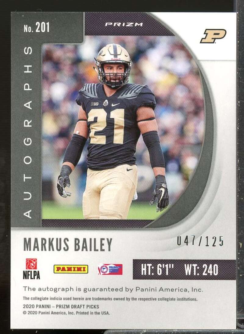 Markus Bailey/125 2020 Panini Prizm Draft Pick Rookie Autograph Neon Green #201  Image 2