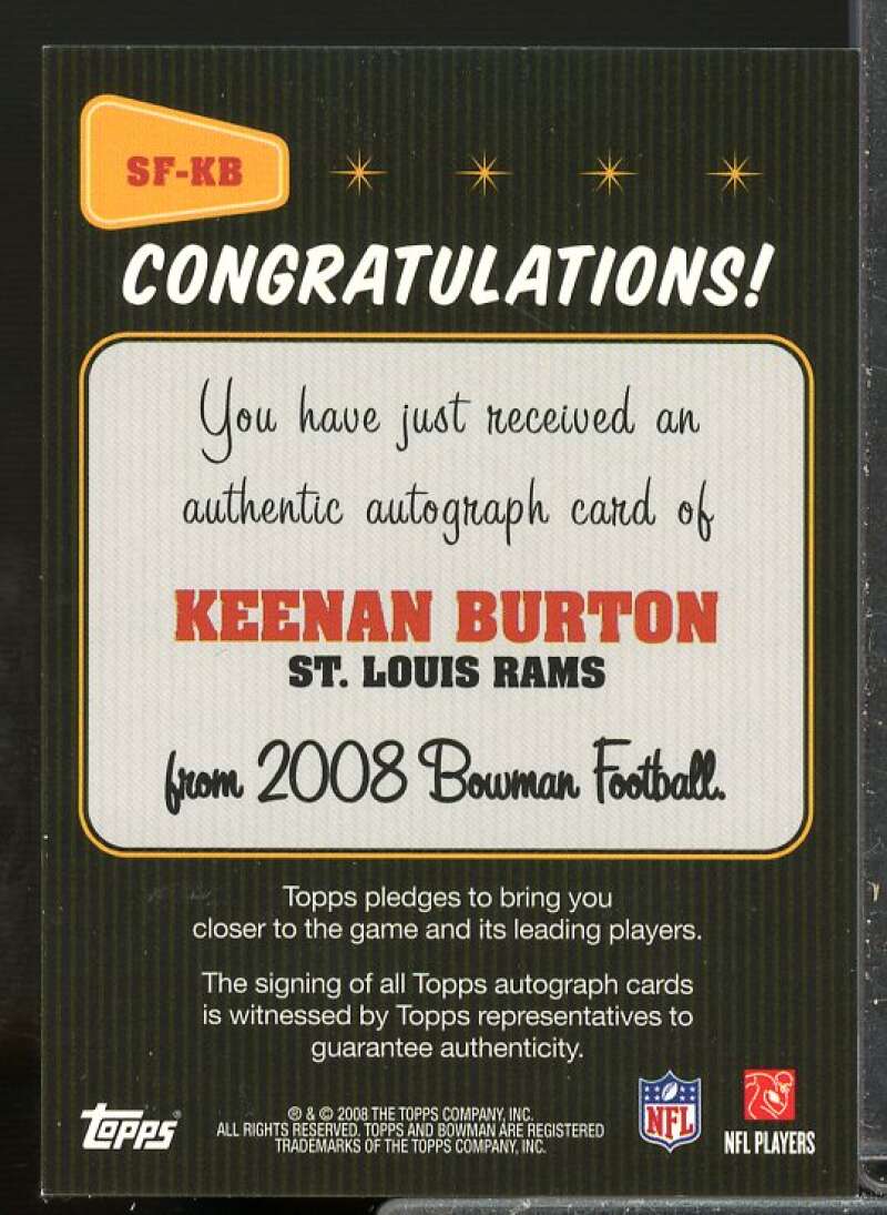 Keenan Burton D Rookie Card 2008 Bowman Signs of the Future #SFKB  Image 2