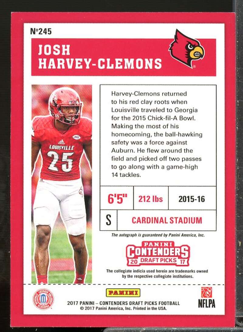 Josh Harvey-Clemons AU SP2 2017 Panini Contenders Draft Ticket Blue Foil #245  Image 2