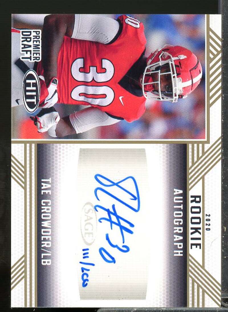 Tae Crowder Rookie Card 2020 SAGE HIT Autographs Gold #A76  Image 1