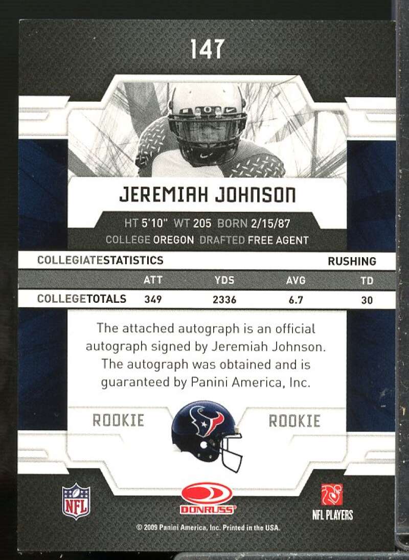 Jeremiah Johnson /999 Rookie Card 2009 Donruss Elite Rookie Auto #147  Image 2