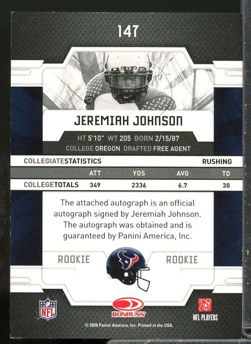 Jeremiah Johnson /999 Rookie Card 2009 Donruss Elite Rookie Auto #147  Image 2