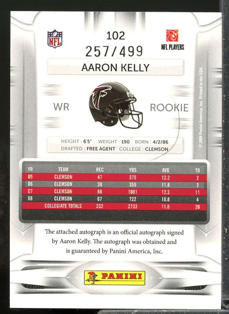 Aaron Kelly/499 Rookie 2009 Playoff Prestige Draft Picks Rookie Autographs #102  Image 2