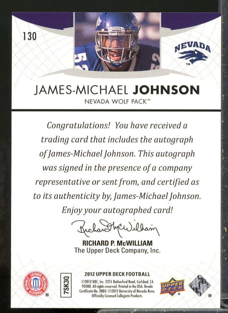 James-Michael Johnson Rookie Card 2012 Upper Deck Rookie Autographs #130  Image 2