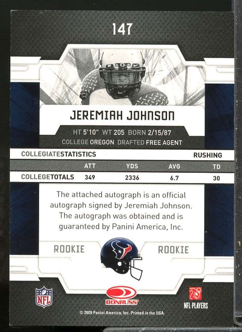 Jeremiah Johnson /999 Rookie Card 2009 Donruss Elite Rookie Auto #147  Image 2