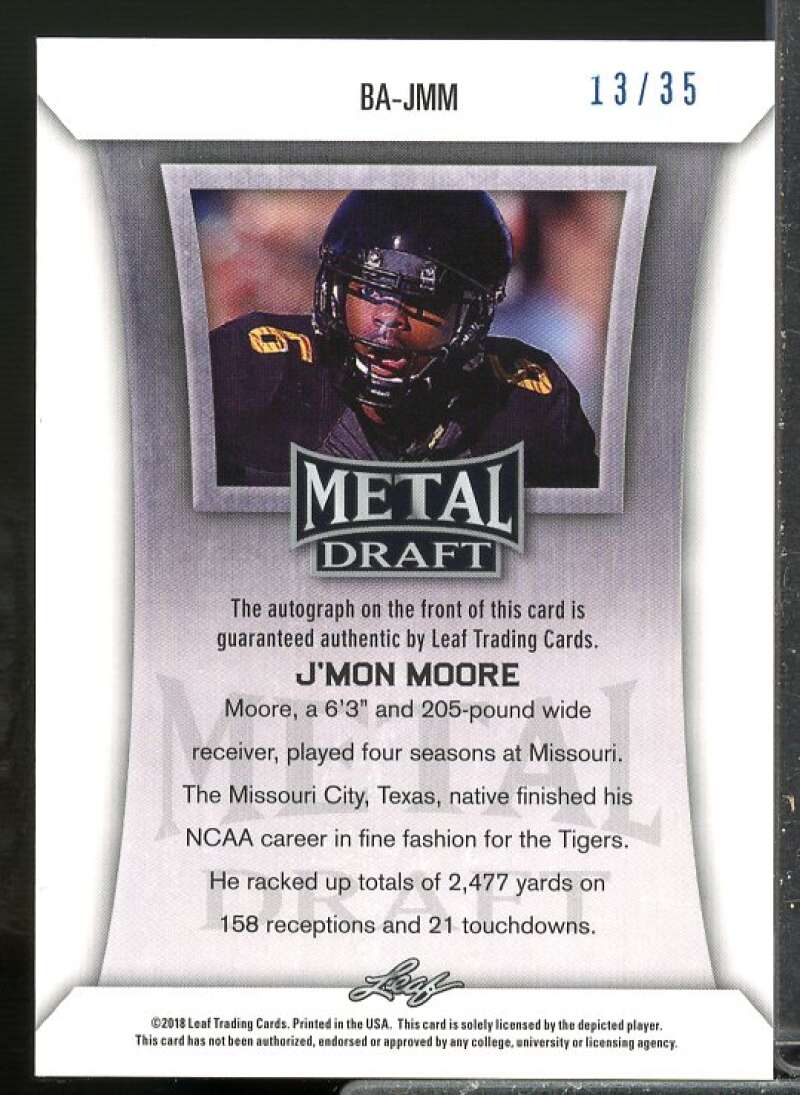 J'Mon Moore Rookie Card 2018 Leaf Metal Draft Rookie Auto Prismatic Blue #BAJMM  Image 2