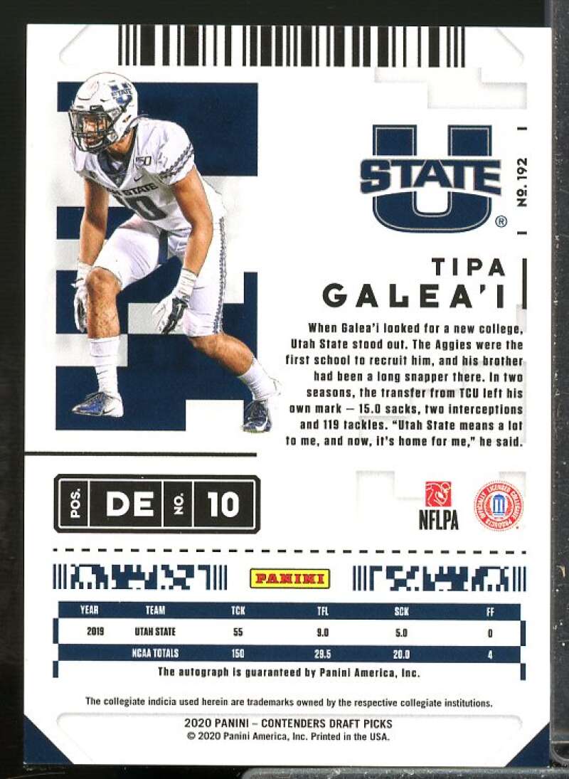 Tipa Galea'i 2020 Panini Contenders Draft Rookie Auto Ticket Blue Foil #192  Image 2