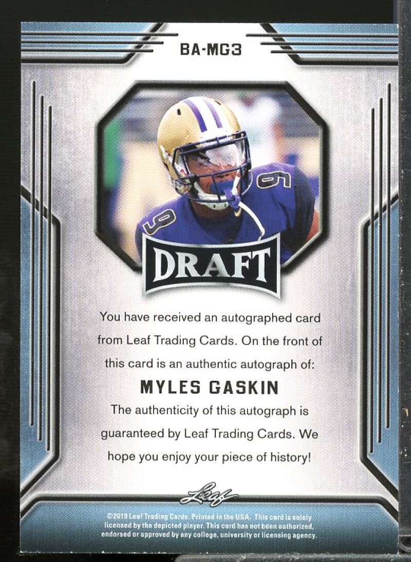 Myles Gaskin EXCH Rookie Card 2019 Leaf Draft Autographs #BAMG3  Image 2