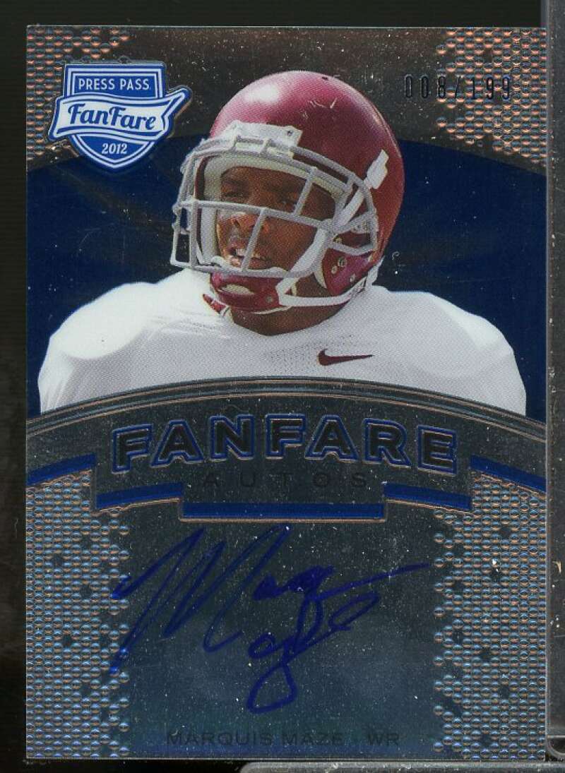Marquis Maze Rookie Card 2012 Press Pass Fanfare Rookie Autograph Blue #FFMM  Image 1