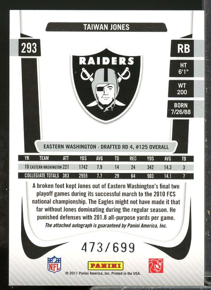 Taiwan Jones/699 Rookie 2011 Prestige Draft Picks Rights Rookie Autographs #293  Image 2