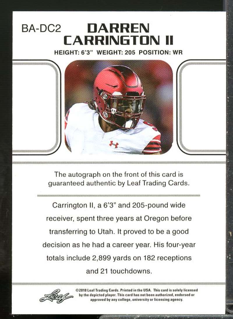Darren Carrington II Rookie Card 2018 Leaf Ultimate Draft Autograph #BADC2  Image 2
