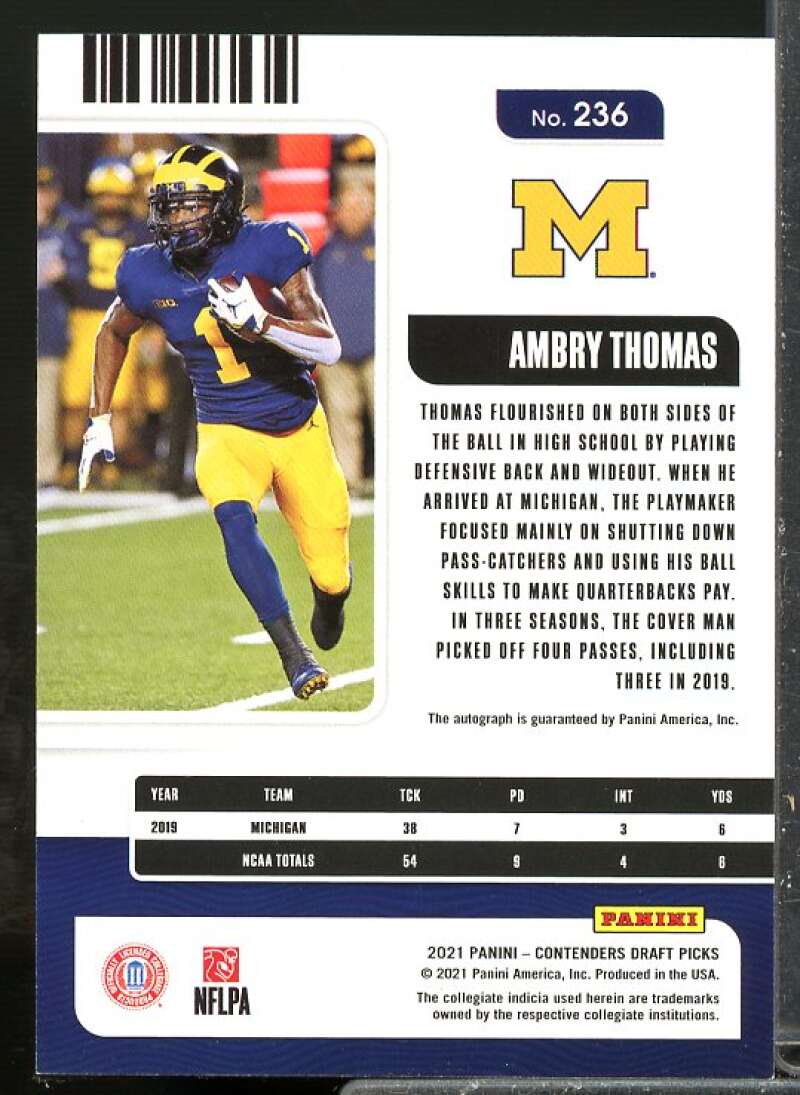 Ambry Thomas 2021 Panini Contenders Draft Picks Rookie Auto Ticket Red #236  Image 2