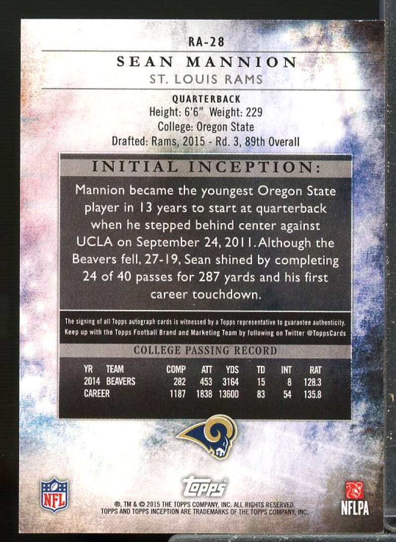 Sean Mannion AU Rookie Card 2015 Topps Inception Rookie Auto #RA28  Image 2