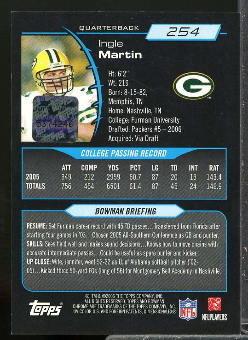 Ingle Martin D Rookie Card 2006 Bowman Chrome Rookie Autographs #254  Image 2