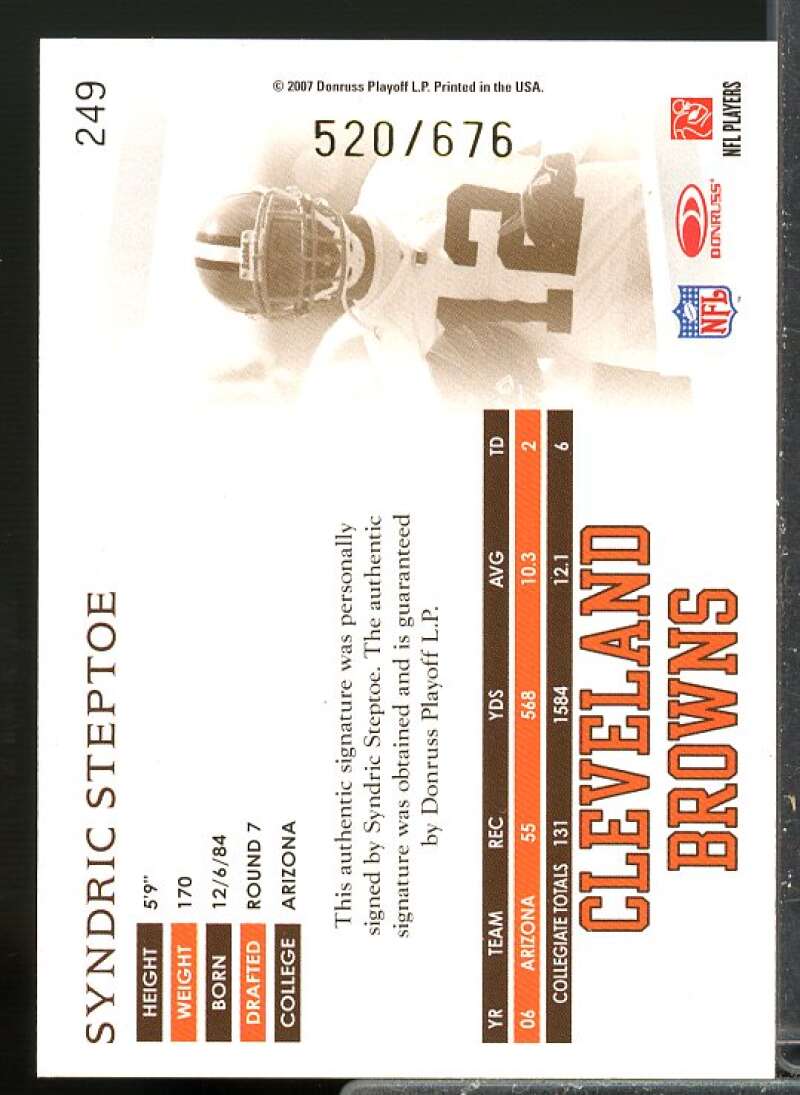 Syndric Steptoe /676 Rookie Card 2007 Donruss Threads Rookie Autograph #249  Image 2