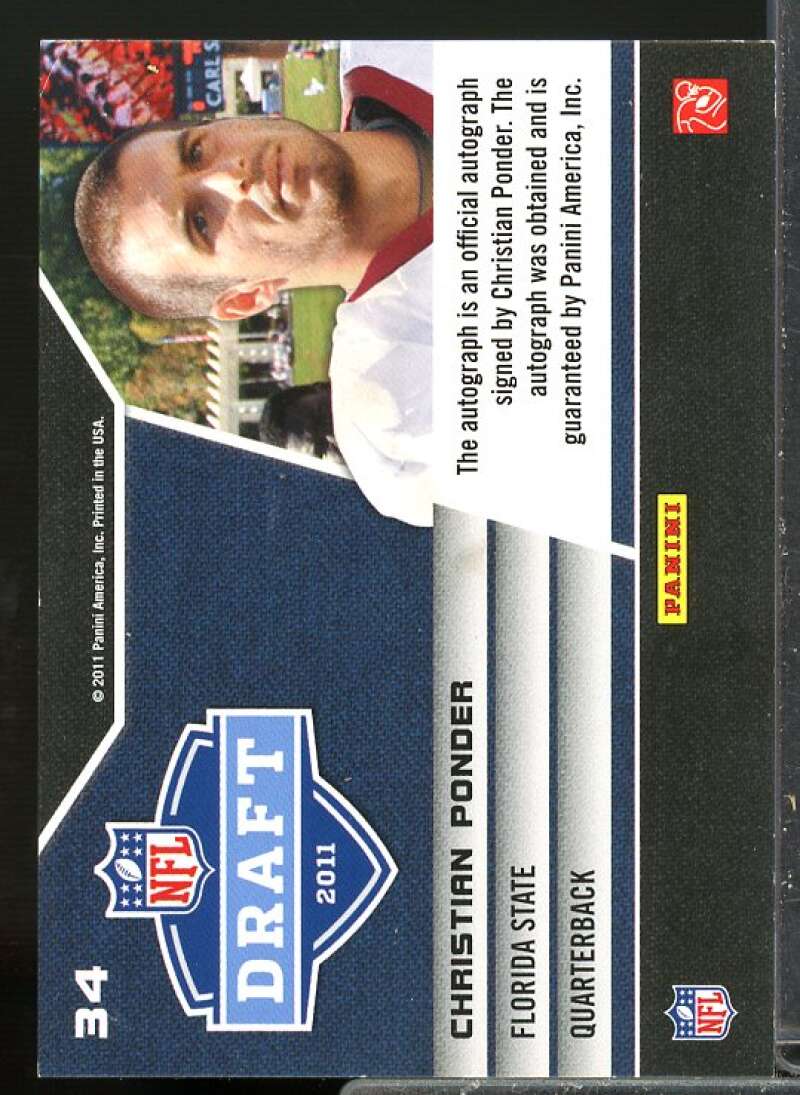 Christian Ponder Rookie Card 2011 Prestige Pro Helmets Rookie Autographs #34  Image 2