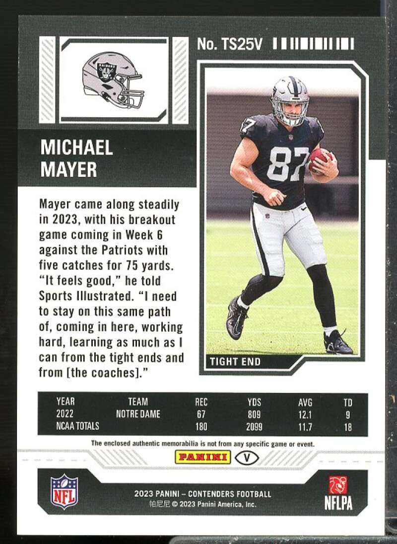 Michael Mayer Rookie 2023 Panini Contenders Rookie Ticket Jersey Swatches #25  Image 2