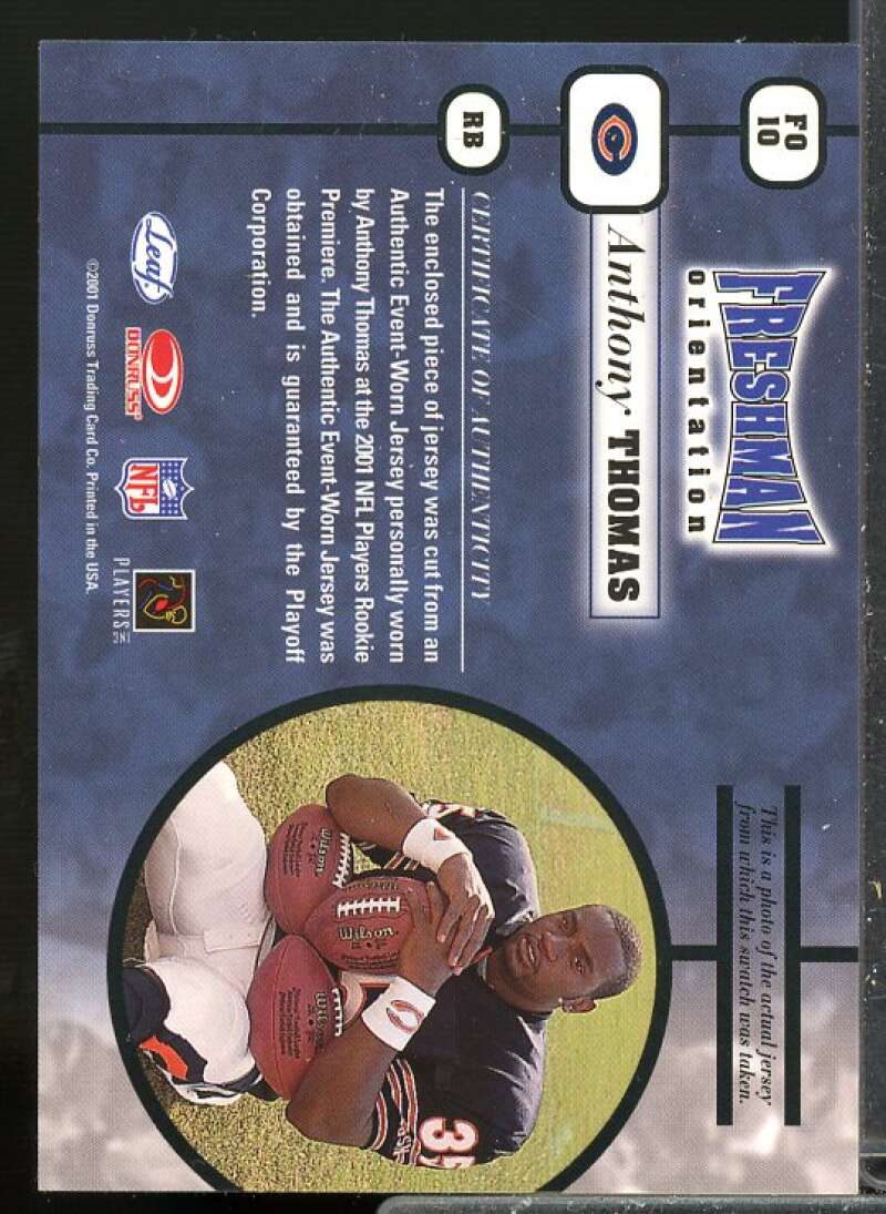 Anthony Thomas 2001 Leaf Rookies and Stars Freshman Orientation Jersey #FO10  Image 2