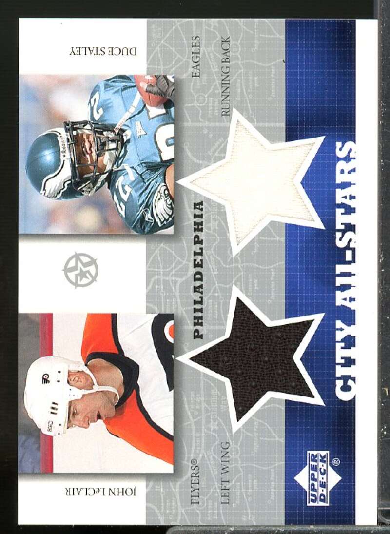 John LeClair/Duce Staley 2002-03 UD SuperStars City All-Stars Dual Jersey #JLDS  Image 1