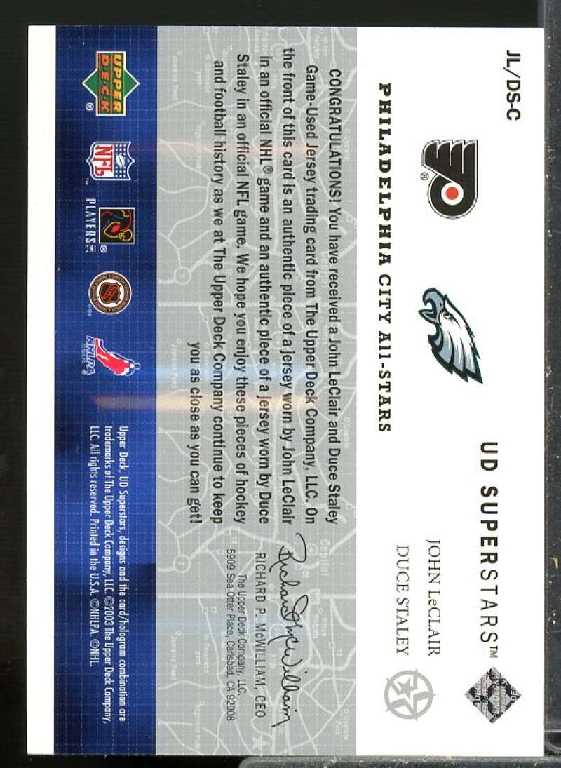 John LeClair/Duce Staley 2002-03 UD SuperStars City All-Stars Dual Jersey #JLDS  Image 2