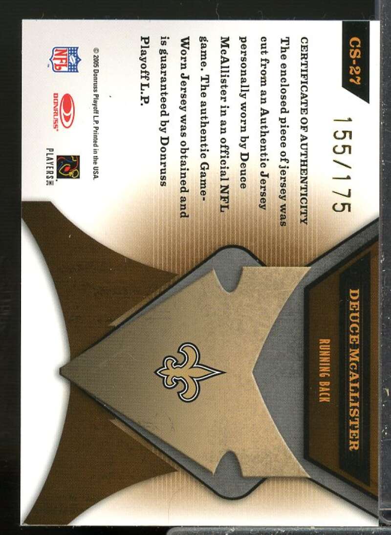 Deuce McAllister Card 2005 Leaf Certified Materials Certified Skills Jersey #27  Image 2