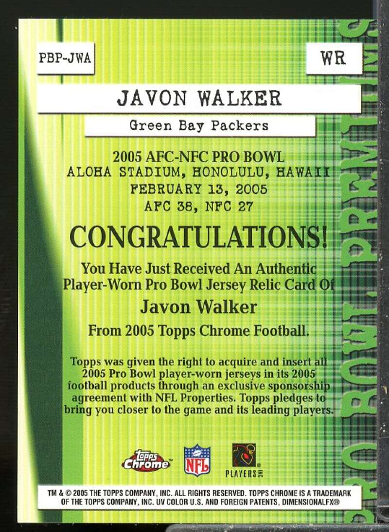 Javon Walker B Card 2005 Topps Chrome Pro Bowl Jerseys Refractor #PBPJWA  Image 2