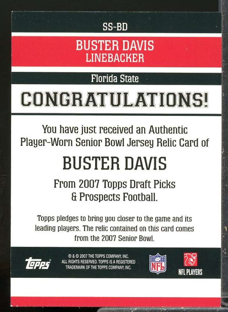 Buster Davis 2007 Topps Draft Picks and Prospects Senior Standout Jersey #BD  Image 2