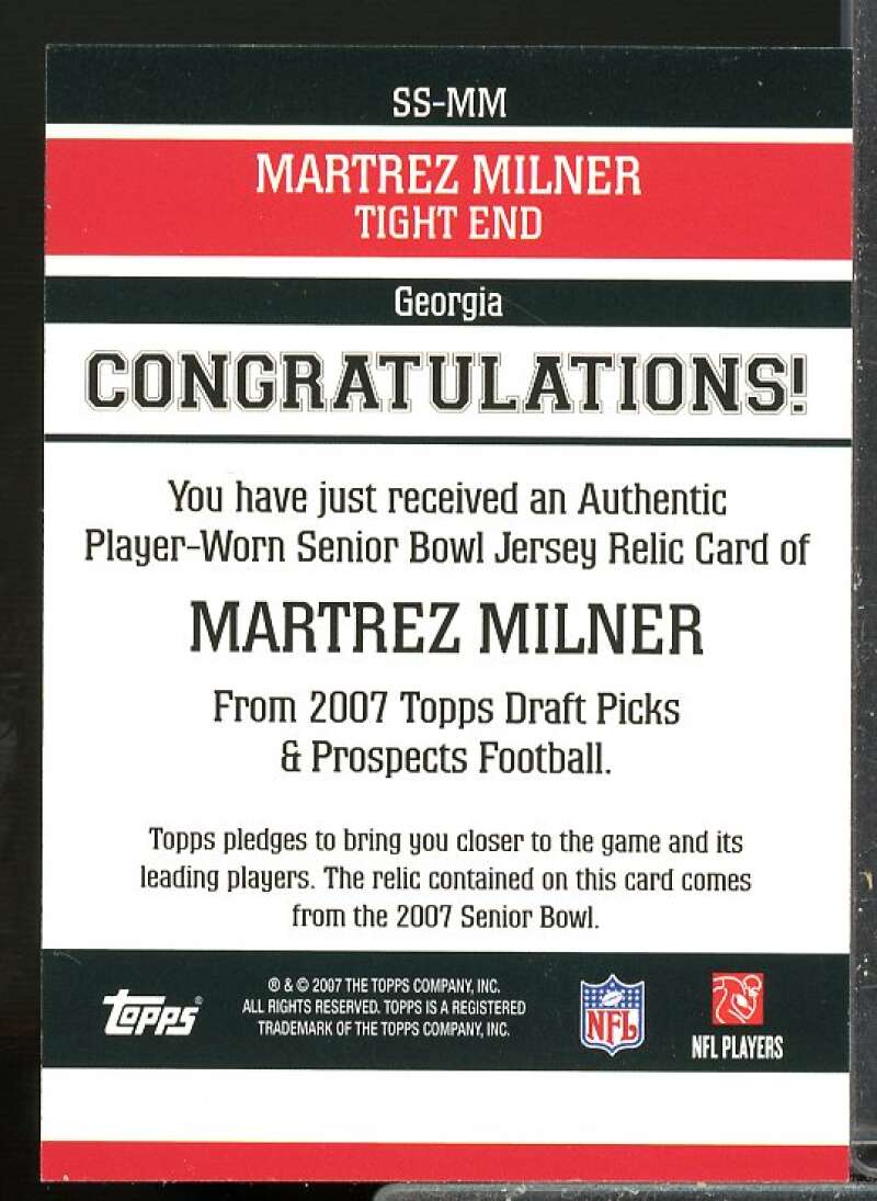 Martrez Milner 2007 Topps Draft Picks and Prospects Senior Standout Jersey #MM  Image 2