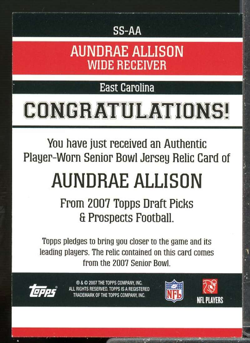 Aundrae Allison 2007 Topps Draft Picks and Prospects Senior Standout Jersey #AA  Image 2